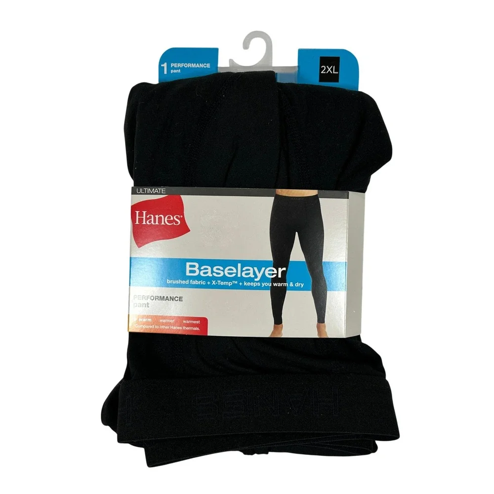 Hanes Ultimate Performance Baselayer Pant Mens 2XL Black X-Temp Thermal UTBPB1